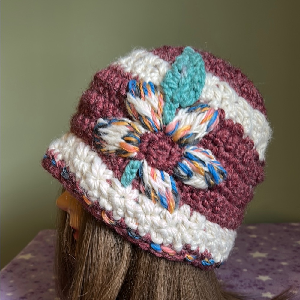 Handmade Multicolor Crochet flower beanie medium soft acrylic  extremely warm
